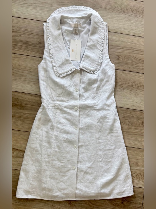 Caroline Constas Dresses & Skirts - Caroline Constas White Ruffled-Collar Linen Mini Dress